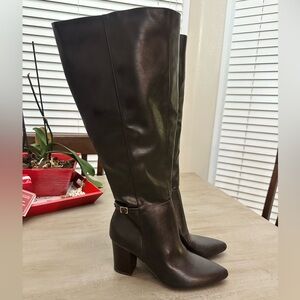 NWT Lifestride brown tall heeled pointed toe boots wide calf sz 7M WC